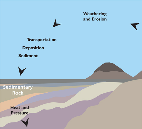 weathering erosion deposition compaction cementation